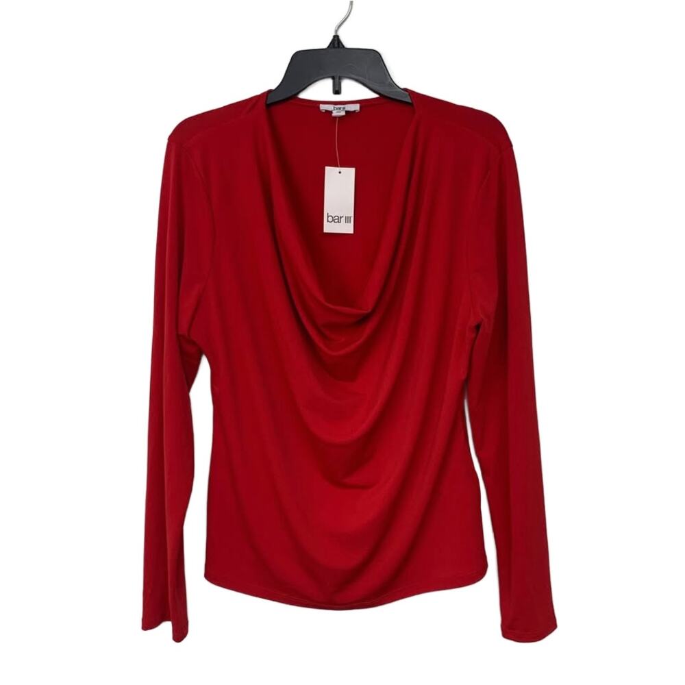NWT New Bar III Womens XL Long Sleeve Cherry Red Front Swoop Poly Blend Top